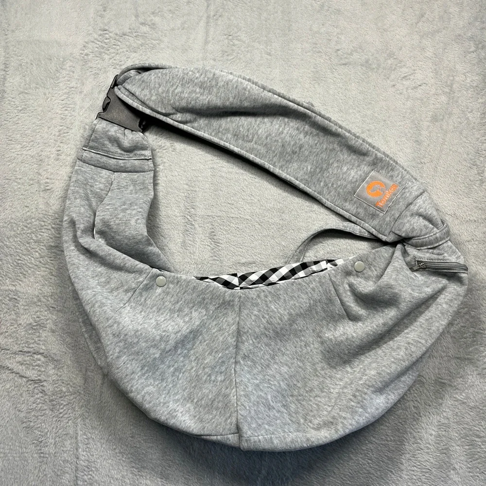 Tomkas Pet Sling Carrier Small Dog Cat Grey Gingham Adjustable Strap Pocket